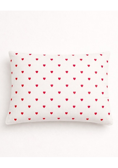More Home Müslin Yastık Kılıfı % 100 Pamuklu 35x45 Kalp Desenli Beyaz Kırmızı