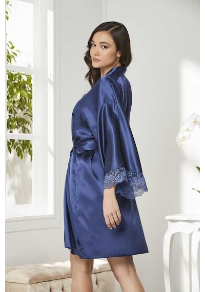 Pierre Cardin Siyah Sütyen Kaplı Sabahlık Gecelik Set 4250 Laci Lacivert