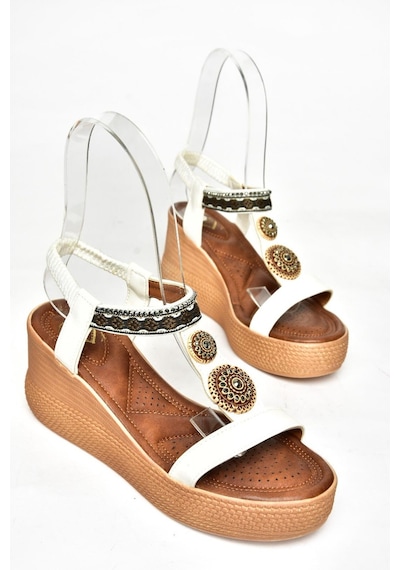 Fox Shoess258136009 Beyaz Dolgu Tabanlı Kadın Sandalet Beyaz