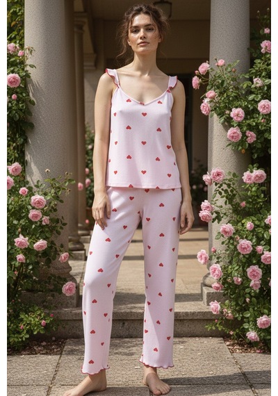 Siyah İnci Fitilli Kaşkorse Örme Pijama Takım 26120651 Pembe