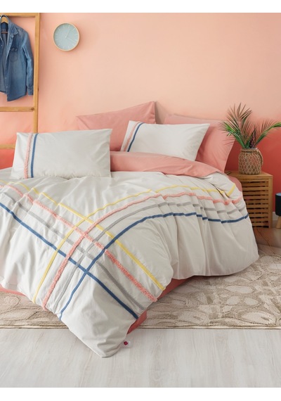 Cotton Box Puff Nakışlı Çift Kişilik Nevresim Takımı Linea Somon Somon