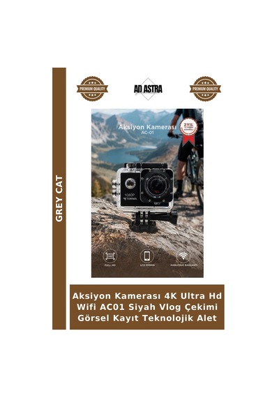Aksiyon Kamerası 4k Ultra Hd Wifi Ac01 Siyah Vlog Çekimi Görsel Kayıt Teknolojik Alet
