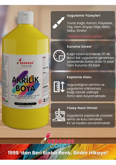 Red Rose Sarı Akrilik Boya 1 KG