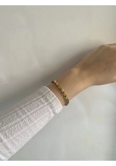 Altın Renk Arpa Zincir Çelik Bileklik - 3132 Gold