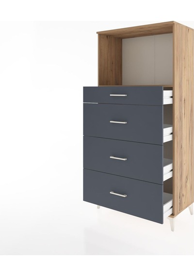 Hyperion Dolap Tek Raflı 4 Çekmeceli 88x44x182 Çam-antrasit Çam