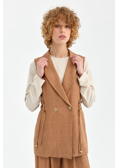 Esswaap Yelek Bluz Pantolon Takım Camel Kahverengi