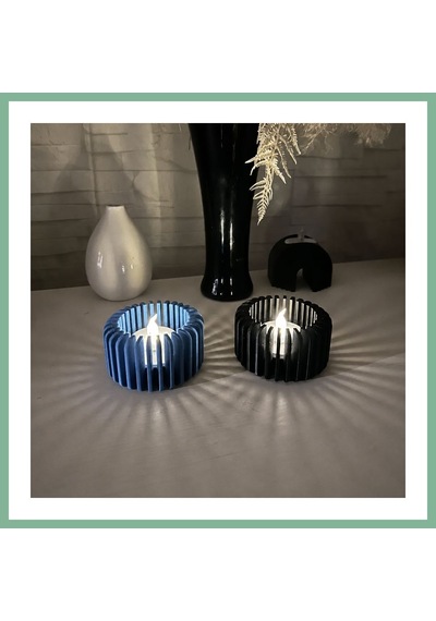 Bşkvirgo 3d Baskı Modern Çizgili Mumluk - Tealight Mumluk 1 Adet -mavi Bsk2026