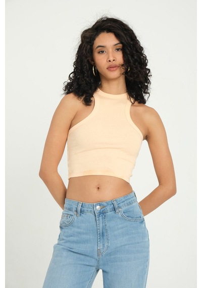 Hiccup Halter Boyunlu Fitilli Temel Crop Top Soluk Turuncu