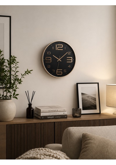 Siyah- Rose Modern Duvar Saati Cam Yüzeyli Lüks Tasarım