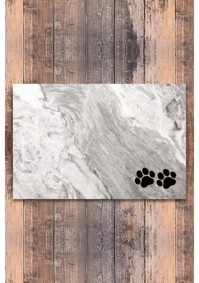 Evaşk Vinil Kaymaz Tabanlı Keçe Baskılı Evcil Hayvan Pet Mama  Paspası 45x75 Renk BEYAZ PM0145B