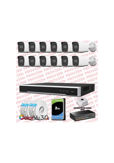 Provzen Hikvision 12 Kameralı 4mp Ip Colorvu 3.0 Güvenlik Sistemi Aı İnsan Araç Algılama Mikrofon Ve Işıklı Alarm