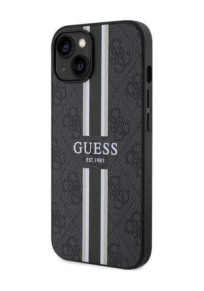 Apple Uyumlu iPhone 14 Kılıf Guess Lisanslı Magsafe Şarj Özellikli 4g Şerit Tasarımlı Printed Kapak Siyah