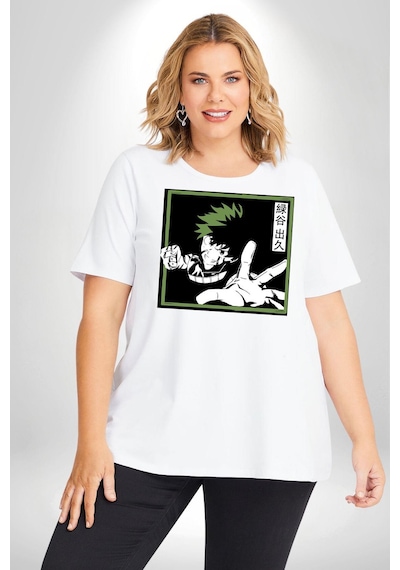 Angemiel My Hero Academia Dabi Anime Beyaz Büyük Beden Kadın Erkek Ünisex Basic Ön Baskılı Tişört Beyaz