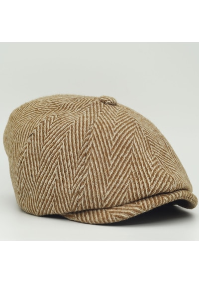 Şapkadan Erkek Kasket Peaky Blinders Balıksırtı Desenli Yün Şapka 45645dr56822 Kahve Beyaz