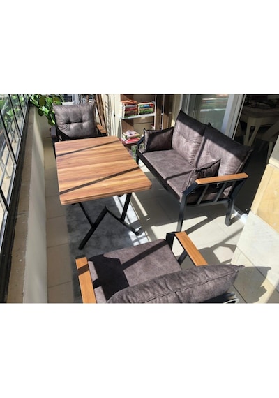 Tu Tienda Nergiz 2 1 1 Masa Bahçe Balkon Mutfak Mobilyası,koyu Gri Kahve
