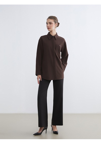 Lcw Modest Kahverengi Loose Fit Kadın Gömlek Tunik