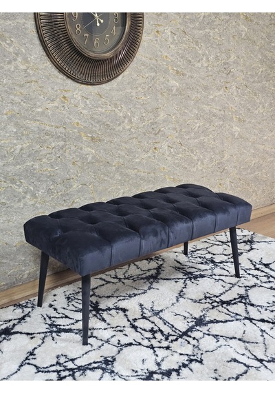 Zafir Siyah Boyalı Sivriltme Ayaklı 90 Cm Puf Bench - Puf - Bench - Kasalı Oturak - Oturak - Yatak Ucu Puf Füme