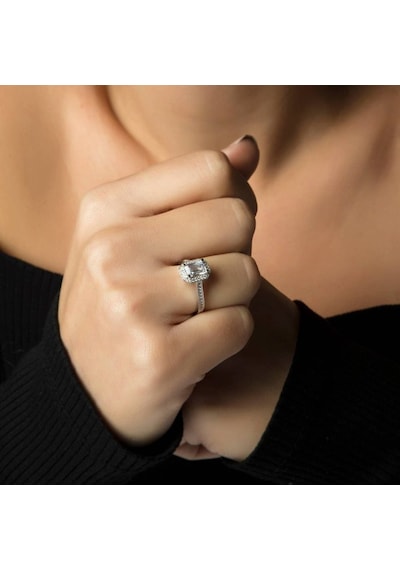 Baget Taşlı Beyaz Altın Tektaş Yüzük 14K Gold 380147543