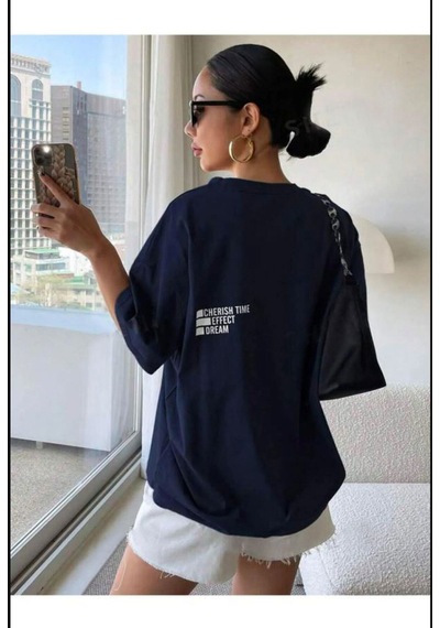 Medinenur Cherish Time Effect Baskılı Unisex Tshirt Lacivert