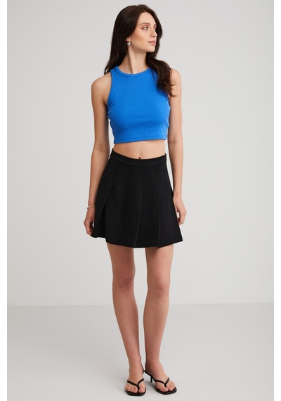 Ethıquet Joyce Kadın Slim Fit Dar Kalıp Sıfır Kol Bisiklet Yaka Örme Crop Mavi Atlet