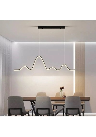 Ritim Modern Tasarım Yatak Odası Salon Mutfak Yemek Masası Siyah Renk Beyaz Led Avize 110 Cm Siyah Siyah