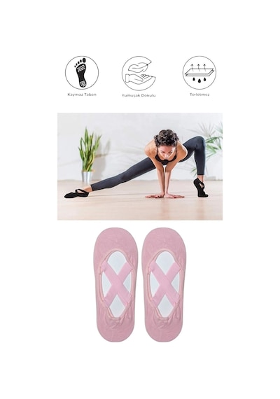 2 Adet Kadın Kaydırmaz Tabanlı Yoga Pilates Fitness Dans Ve Spor Çorabı Pembe