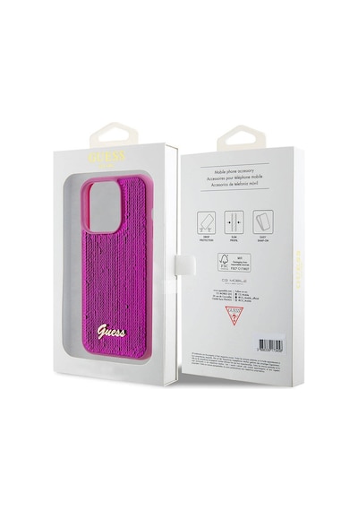 Apple Uyumlu iPhone 15 Pro Max Kılıf Guess Lisans Pullu Arka Yüzey Metal Yazı Logolu Sequin Script