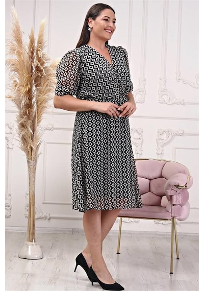 Dip Moda Kadın Kruvaze Yaka Büyük Beden Elbise Dpnb80622 Siyah