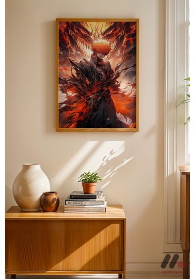 Bleach Ichigo Poster, Ahşap Çerçeveli Duvar Tablosu - Anime Severlere Özel Hediye