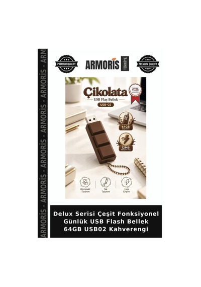 Delux Serisi Çeşit Fonksiyonel Günlük Usb Flash Bellek 64gb Usb02 Kahverengi