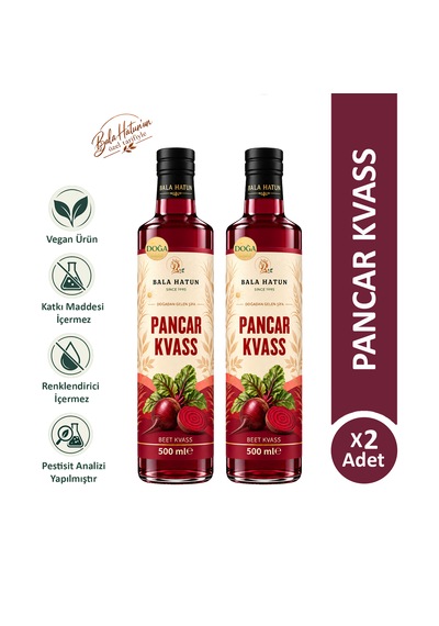 Bala Hatun Pancar Kvass 2 x 500 ML - Kefir Altı Suyu İle Mayalama - Doğal Fermente 2'li Cam Şişe