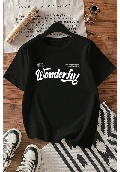 Wonderful Baskılı Unisex Oversize Tshirt Siyah