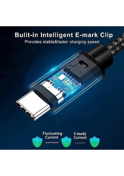 100w Type-c To Type-c 3 Metre Usb 3.1 Gen2 10 Gbps 4k 60hz Hızlı Şarj Data Ve Görüntü Aktarım Kablosu Örgülü