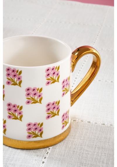 Karaca Checker Flower Pink Kupa 330 Ml Pembe