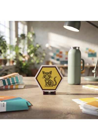 Modern Görünümlü Kedi Desenli Masaüstü Süsü Çalışma Alanlarınız İçin Estetik Ve Şık Bir Görünüm Sunar 10x10 Cm, Sarı