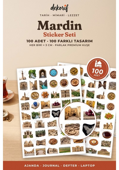 Mardin Sticker Seti 100 Adet - Taş Evler İrok Telkari Gerçekçi Ajanda Journal Defter Laptop Çıkartma Çok Renkli