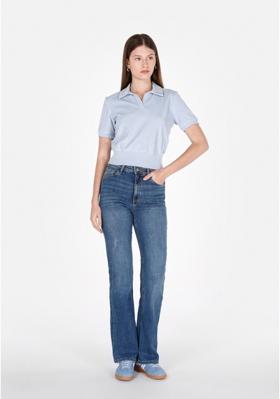 Colin's Colins Slim Fit Polo Yaka Düz Kadın Mavi Kısa Kol Tişört Cl1073179 Q1.v1 Ble Mavi