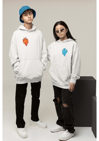 Ateş Ve Su Sevgili/çift/arkadaşlık 2'li Kapşonlu Sweatshirt Seti 001