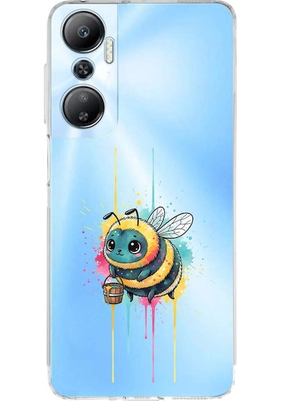 Infinix Hot 20 İle Uyumlu Splash Arı Tasarımlı Şeffaf Silikon Kılıf Şeffaf