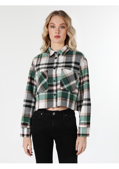 Colin's Colins Regular Fit Ekoseli Cepli Yeşil Kadın Uzun Kol Gömlek Cl1061037 Yeşil
