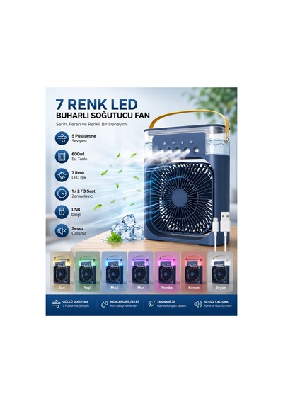 Tst-2502clr Buzlu Fan 600ml Su Hazneli Su Buharı Püskürtmeli Masaüstü Vantilatör Zaman Ayarlı Serinletici Mini Klima Led Işıklı Ve Koku Hazneli