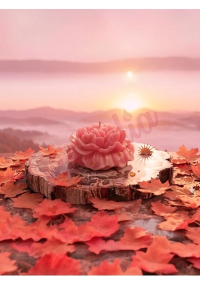Mumelia Autumn Sunrise Şakayık Figürlü - Doğal Soya Cam Kavanoz Tasarım Mum - Pembe