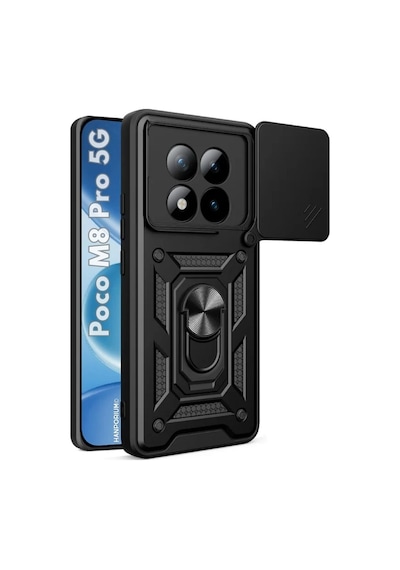 Poco M8 Pro 5g Uyumlu Tank Kılıf - Yüzüklü Standlı Extra Koruma Zırhlı Outdoor Kapak - Siyah Siyah