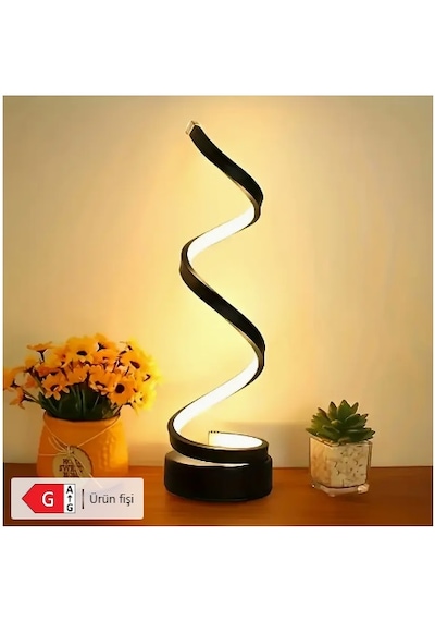 Spiral Led Masa Lambası / Gece Lambası Beyaz - Siyah