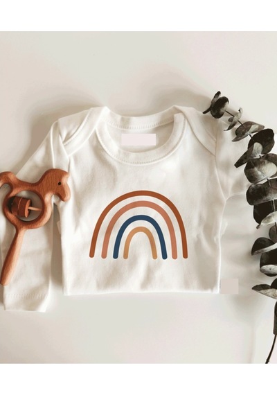 İmaj Tuğbababy Natural Gökkuşağı Uzun Kol Çıtçıtlı Organik Bebek Body Beyaz