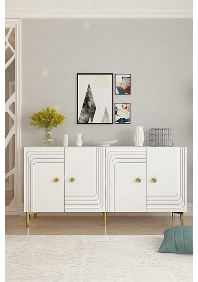 Ka1521bg Lessi150 Konsol, Tv Sehpası Ve Kahve Köşesi Beyaz-gold 150cm Beyaz-gold