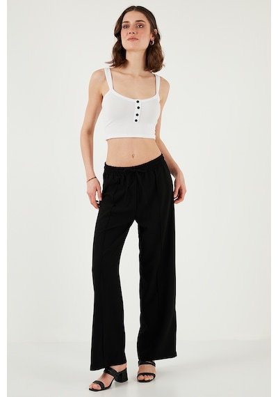 Lela Eşofman Çimalı Regular Fit Normal Bel Geniş Paça Bayan Eşofman Altı 5866260 Siyah