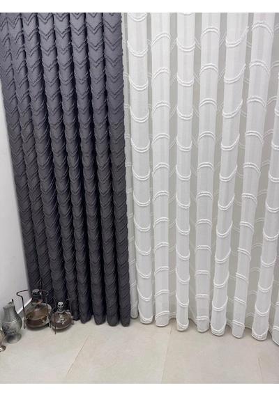 Nivemeshome Mila 1-0060 Tam Desen Ekru 1/3 Pileli Tül Perde