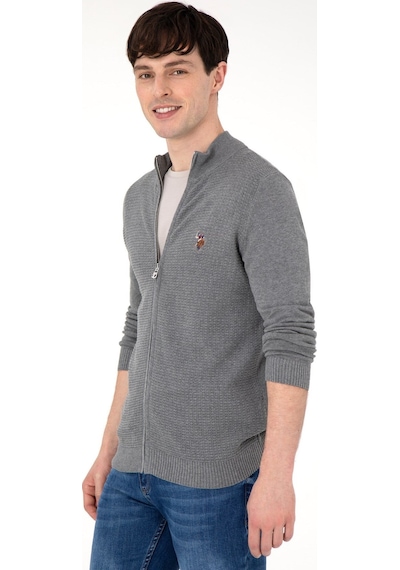 U.S. Polo Assn. Erkek Triko Hırka Pamuk 2227188 Gri Melanj