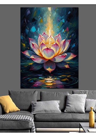 Ahşap Tablo Işıklı Pembe Lotus Çiçeği